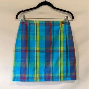 Vintage Gap 100% Cotton Flannel/Plaid Blue Colorful Wrap Skirt Size 6